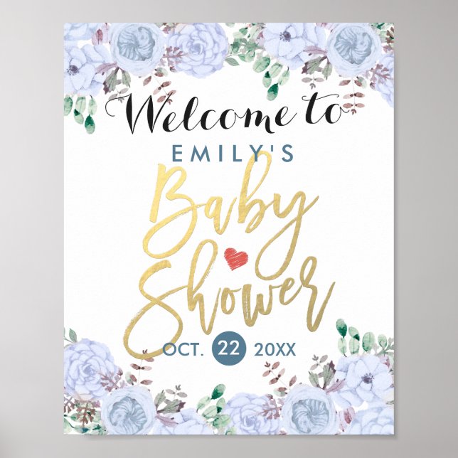 Elegant vattenfärg blommande bebisfest välkomstsky poster (Framsidan)