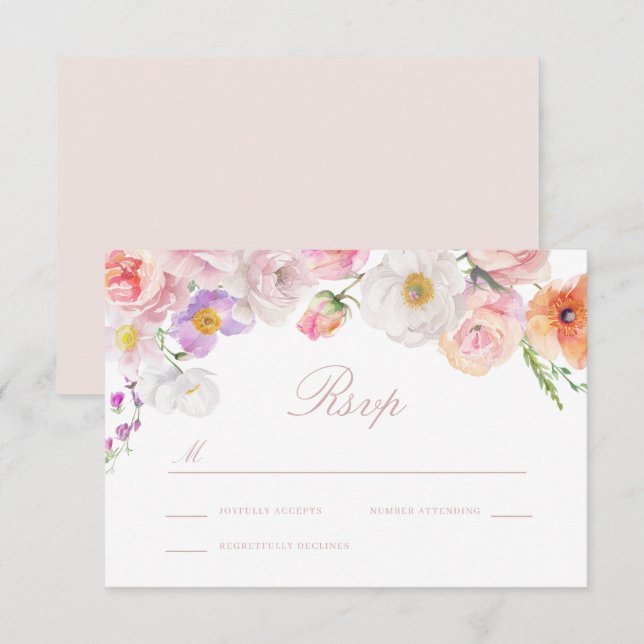 Elegant vattenfärg blommande bröllop OSA kort (Fram/baksida)