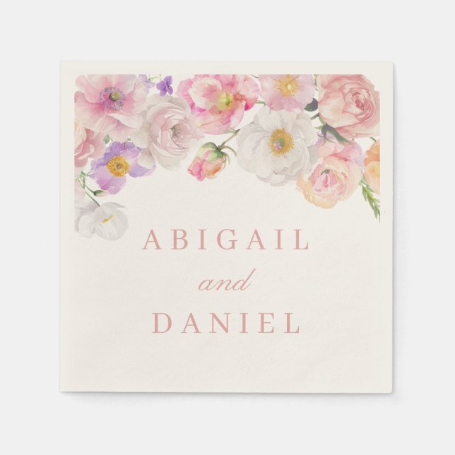 Elegant vattenfärg Blommande Bröllop Pappersservett (Framsidan)