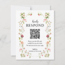 Elegant vattenfärg blommande bröllops QR RSVP