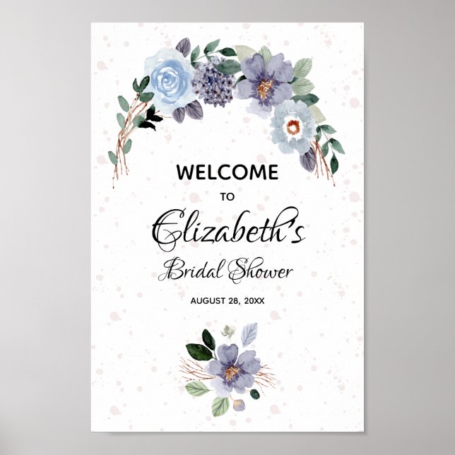 Elegant vattenfärg blommande bröllopsdusch skylt (Framsidan)