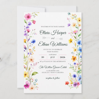 Elegant vattenfärg blommande bröllopsinbjudan inbjudningar