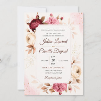 Elegant vattenfärg blommande bröllopsinbjudan inbjudningar