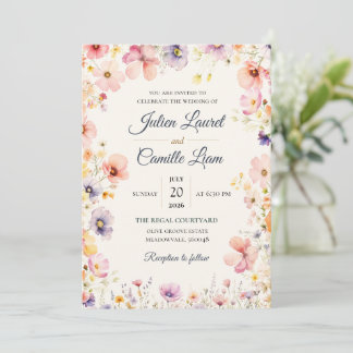 Elegant vattenfärg blommande bröllopsinbjudan inbjudningar