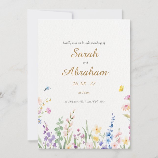Elegant vattenfärg blommande bröllopsinbjudan inbjudningar (Framsida)