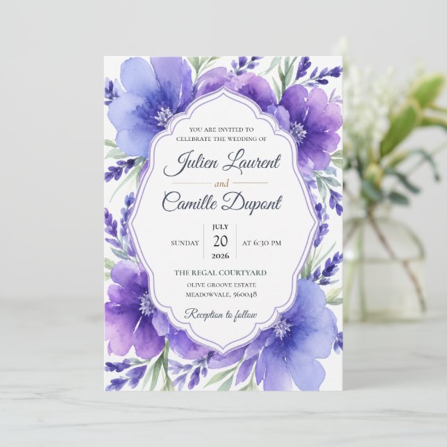 Elegant vattenfärg blommande bröllopsinbjudan inbjudningar (Stående Fram)