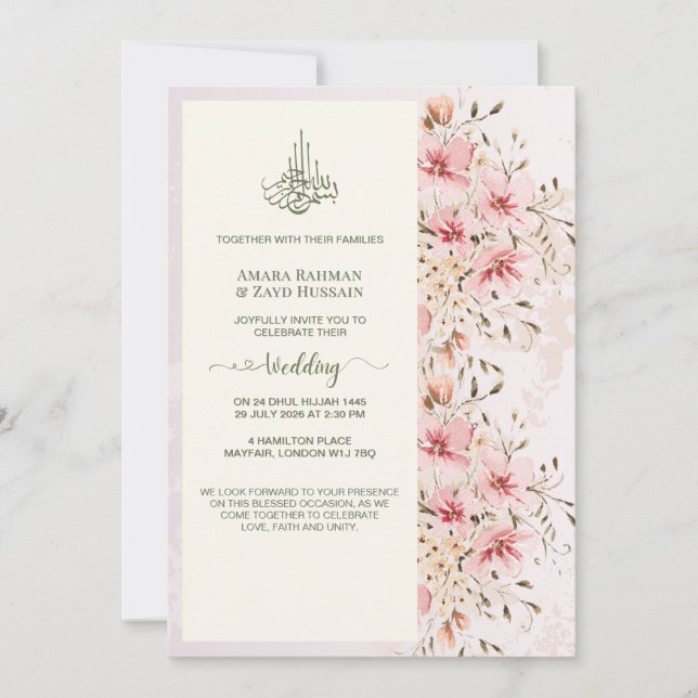 Elegant vattenfärg blommande bröllopsinbjudan inbjudningar (Framsida)