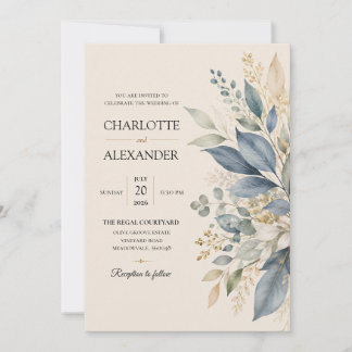 Elegant vattenfärg blommande bröllopsinbjudan inbjudningar