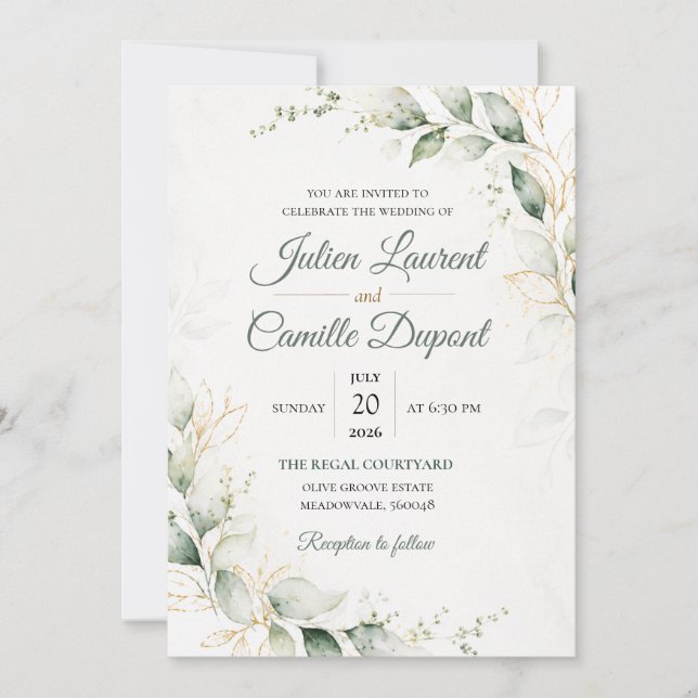 Elegant vattenfärg blommande bröllopsinbjudan inbjudningar (Framsida)