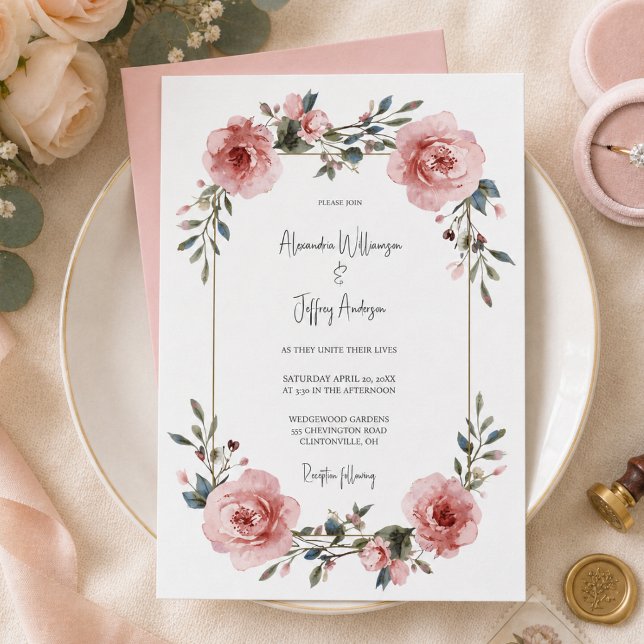 Elegant vattenfärg blommande bröllopsinbjudan inbjudningar (Skapare uppladdad)