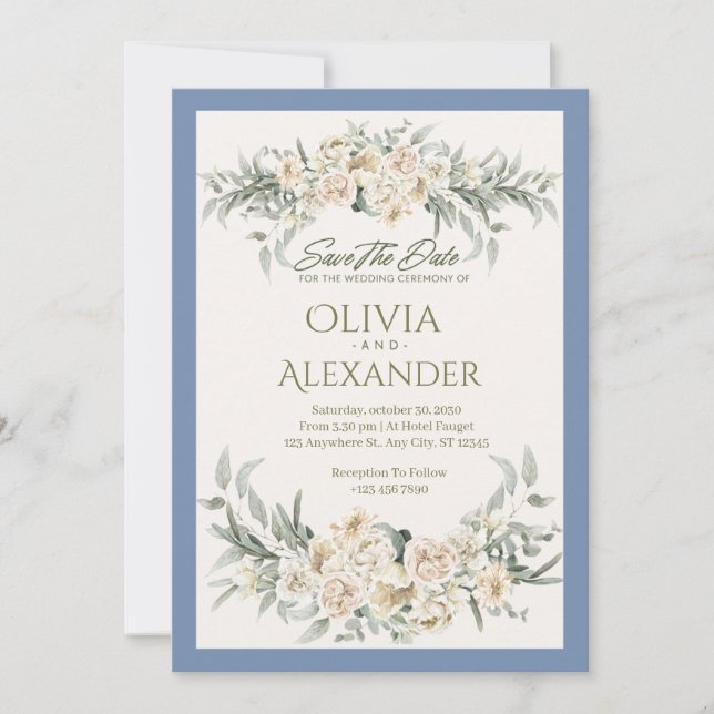 Elegant vattenfärg blommande bröllopsinbjudan inbjudningar (Framsida)