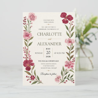 Elegant vattenfärg blommande bröllopsinbjudan inbjudningar