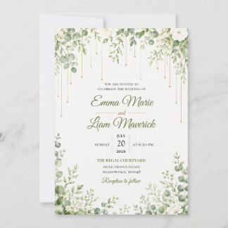 Elegant vattenfärg blommande bröllopsinbjudan inbjudningar