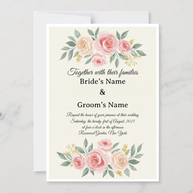 Elegant vattenfärg blommande bröllopsinbjudan  magnetisk inbjudningskort (Framsida)