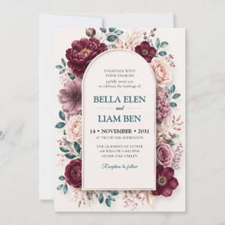 Elegant vattenfärg blommande bröllopsinbjudan mall