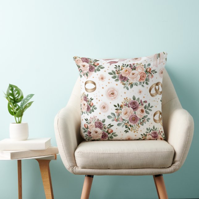 Elegant vattenfärg blommande bröllopsmönster kudde (Stol)
