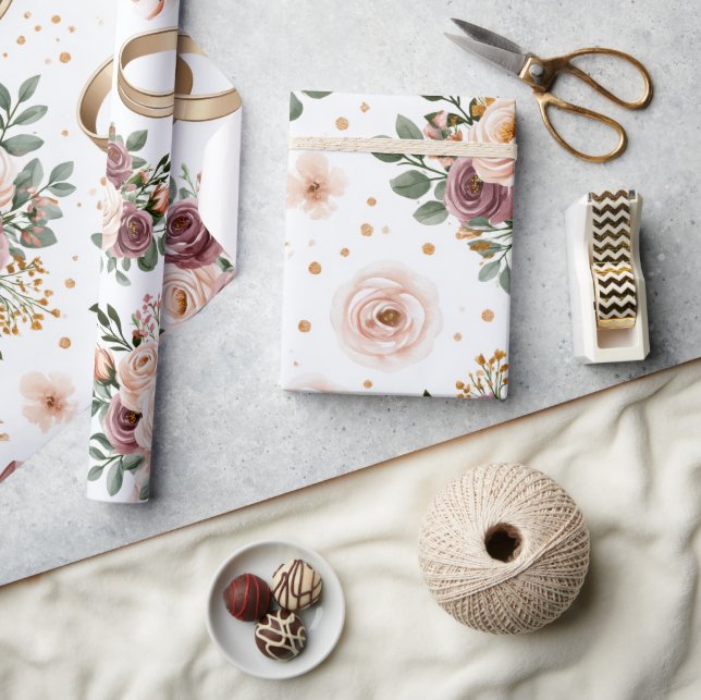 Elegant vattenfärg blommande bröllopsmönster presentpapper (Hantverk)