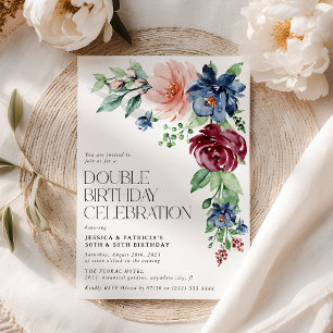 Elegant vattenfärg blommande dubbel födelsedag inbjudningar
