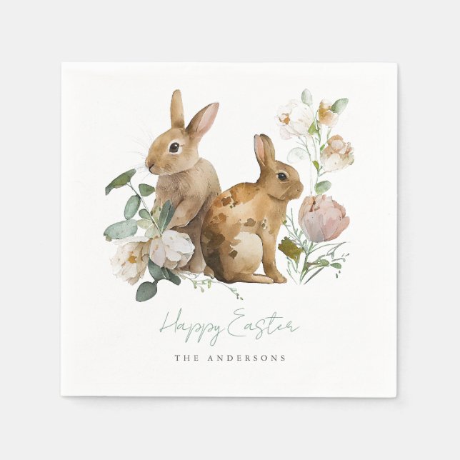 Elegant vattenfärg blommande påsk pappersservett (Framsidan)