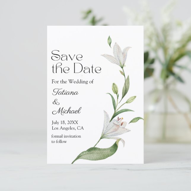 Elegant vattenfärg blommande sagegrön bröllop spara datumet (Stående Fram)