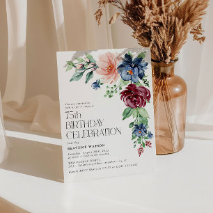 Elegant vattenfärg blommig 75-års överraskningsföd inbjudningar