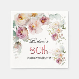 Elegant vattenfärg blommig 80-årsfest   pappersservett
