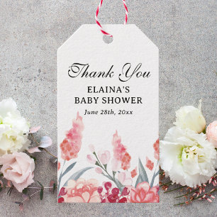 Elegant vattenfärg blommig baby shower tack presentetikett