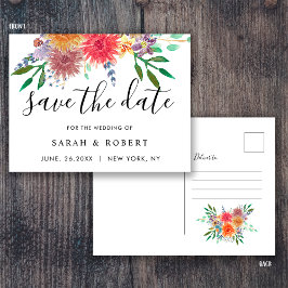 Elegant vattenfärg blommig bröllop Save the Date  Vykort