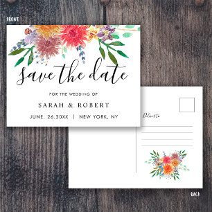 Elegant vattenfärg blommig bröllop Save the Date  Vykort