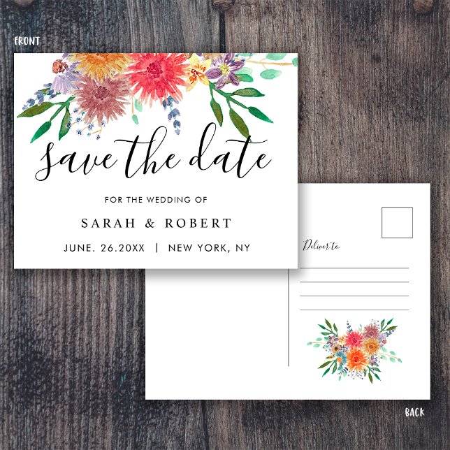 Elegant vattenfärg blommig bröllop Save the Date  Vykort (Skapare uppladdad)