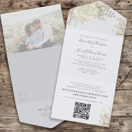 Elegant vattenfärg blommig elfenbensvit foto QR-ko