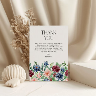 Elegant vattenfärg blommig födelsedag tack kort