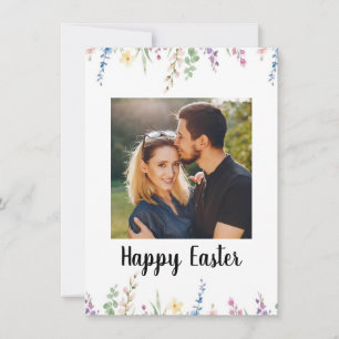 Elegant vattenfärg blommig foto Glad påsk Julkort