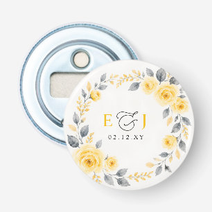 Elegant vattenfärg blommig gul grå bröllop flasköppnare