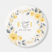 Elegant vattenfärg blommig gul grå bröllop
