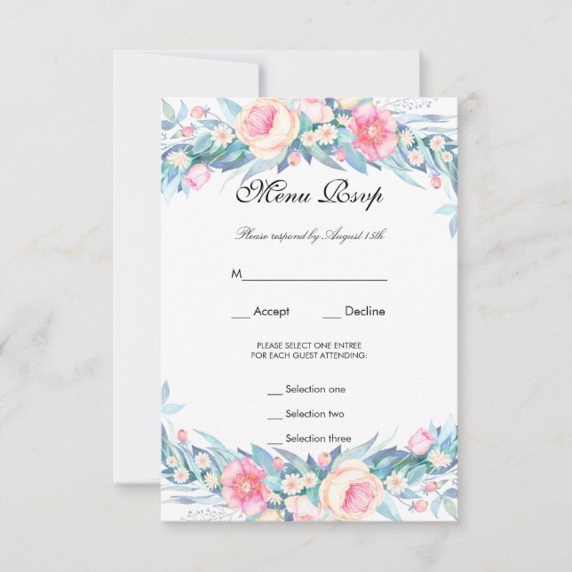Elegant vattenfärg Blommig Meny RSVP (Framsida)