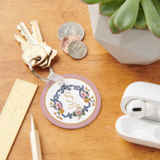 Elegant vattenfärg blommig monogrampresent för hen nyckelring