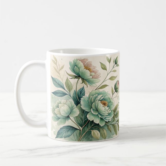 Elegant vattenfärg blommig mönster mugg (Vänster)