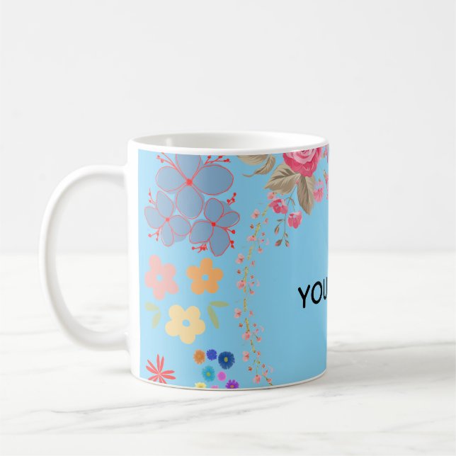 Elegant vattenfärg blommig personlig namnmugg kaffemugg (Vänster)