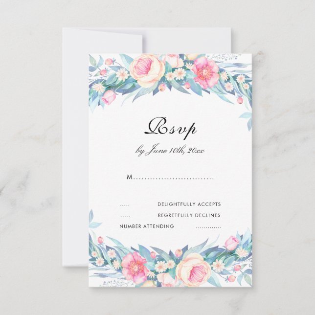 Elegant vattenfärg Blommig RSVP OSA Kort (Framsida)