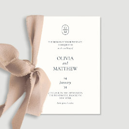 Elegant vattenfärg blommonogram bröllopsinbjudan inbjudningar