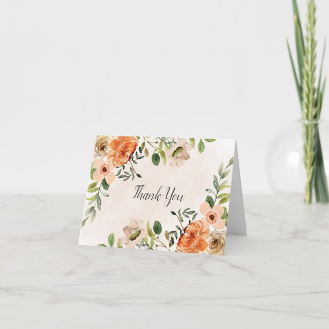 Elegant vattenfärg blommor i persikofärg tack kort (Framsida)