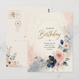 Elegant vattenfärg blomster födelsedag vykort