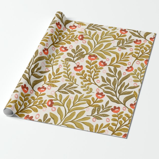 Elegant vattenfärg blomster mönster presentpapper (Utrullad)