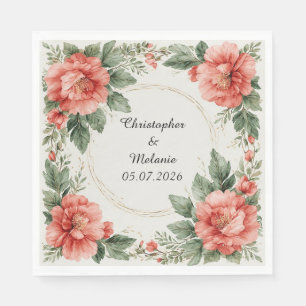 Elegant vattenfärg blomster ram pappersservett