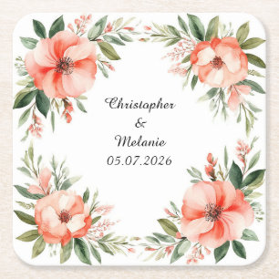 Elegant vattenfärg blomster ram underlägg papper kvadrat