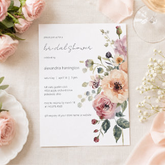 Elegant vattenfärg blomsterbukett bröllopsdusch inbjudningar
