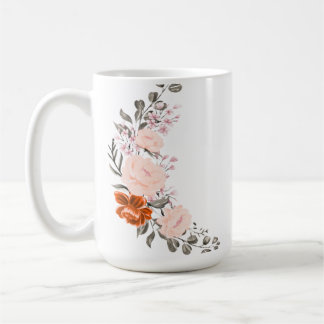 Elegant vattenfärg blomsterbukett och botanik kaffemugg