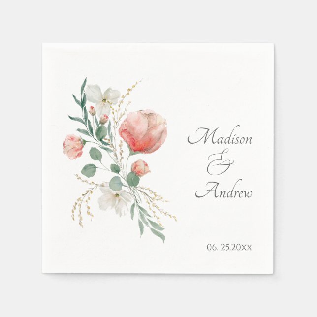 Elegant vattenfärg blomsterduk pappersservett (Framsidan)
