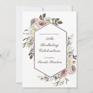 Elegant vattenfärg blomstermotiv 50-årsdag inbjudningar